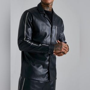 NWT BOOHOO MAN CONTRAST STITCH DETAIL PU OVERSHIRT
